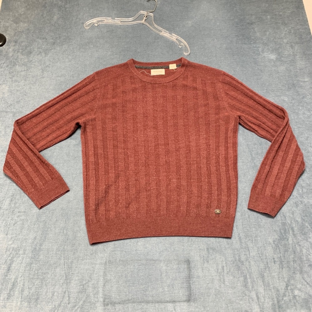 Vtg Weatherproof Sweater Mens M Orange Ribbed Crew Neck Everyday Wear Minimalist